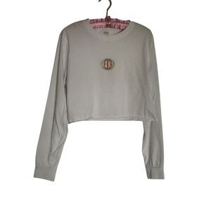 Vans Off The Wall Gray Long Sleeve Cropped Pullover Sweatshirt Ladies Large